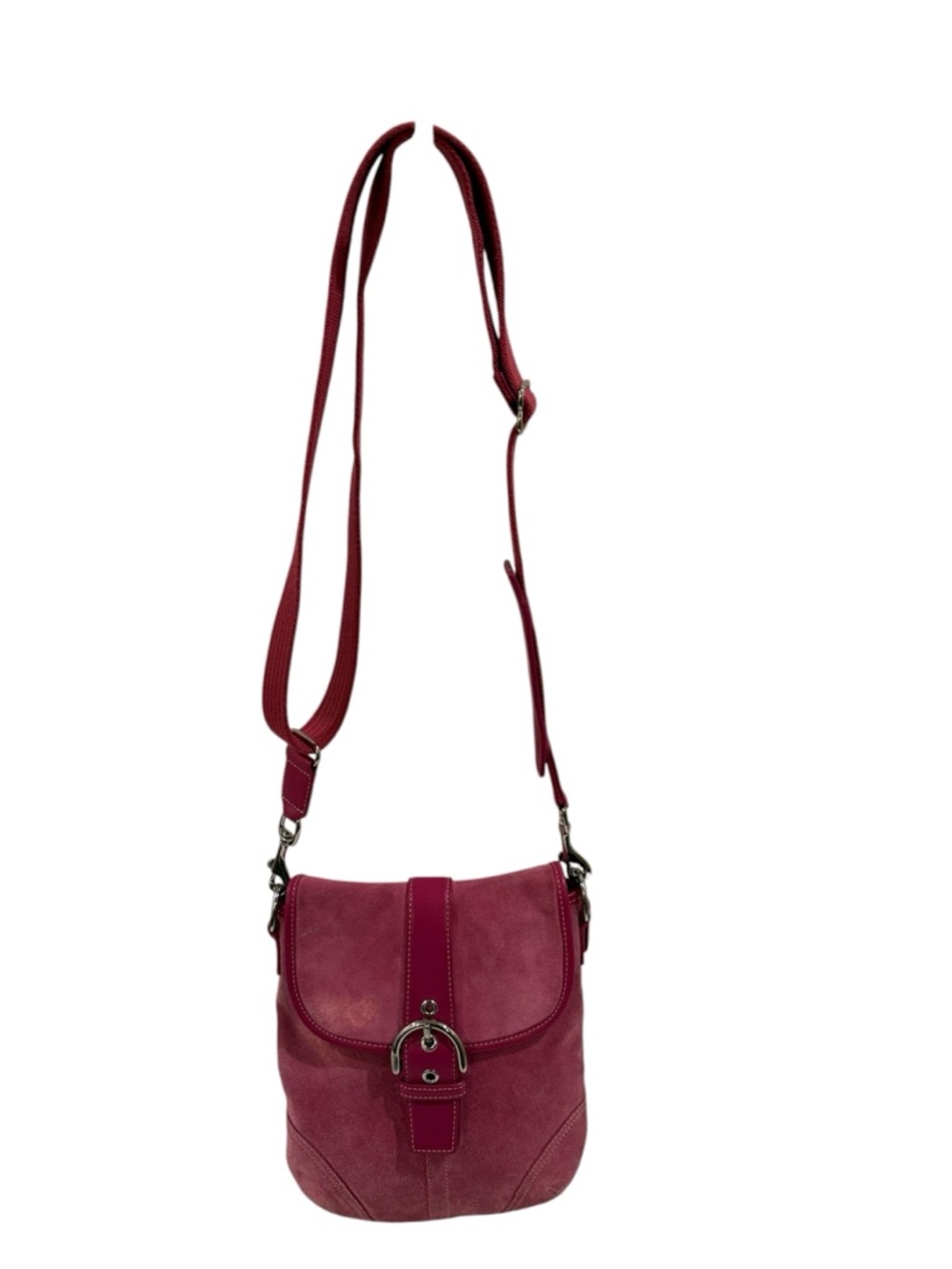 Coach Pink Suede Y2K Soho Buckle Flap Crossbody Bag ~ 11” x 11”